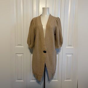 STYLE & CO., Tan and Metallic Gold Thread Women's Cardigan Sweater, Size XL